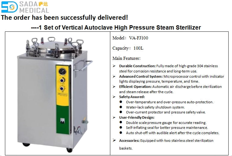 Trusted Sterilization Partner: SADA Medical Delivers 100L Vertical Autoclave to Domestic Distributor with OEM Service