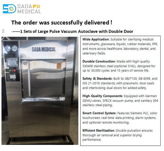 SADA Medical 250L pulse vacuum autoclave ready for shipment to Peru