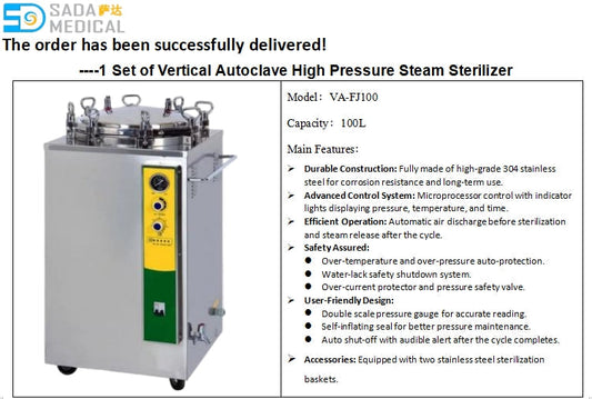 Trusted Sterilization Partner: SADA Medical Delivers 100L Vertical Autoclave to Domestic Distributor with OEM Service